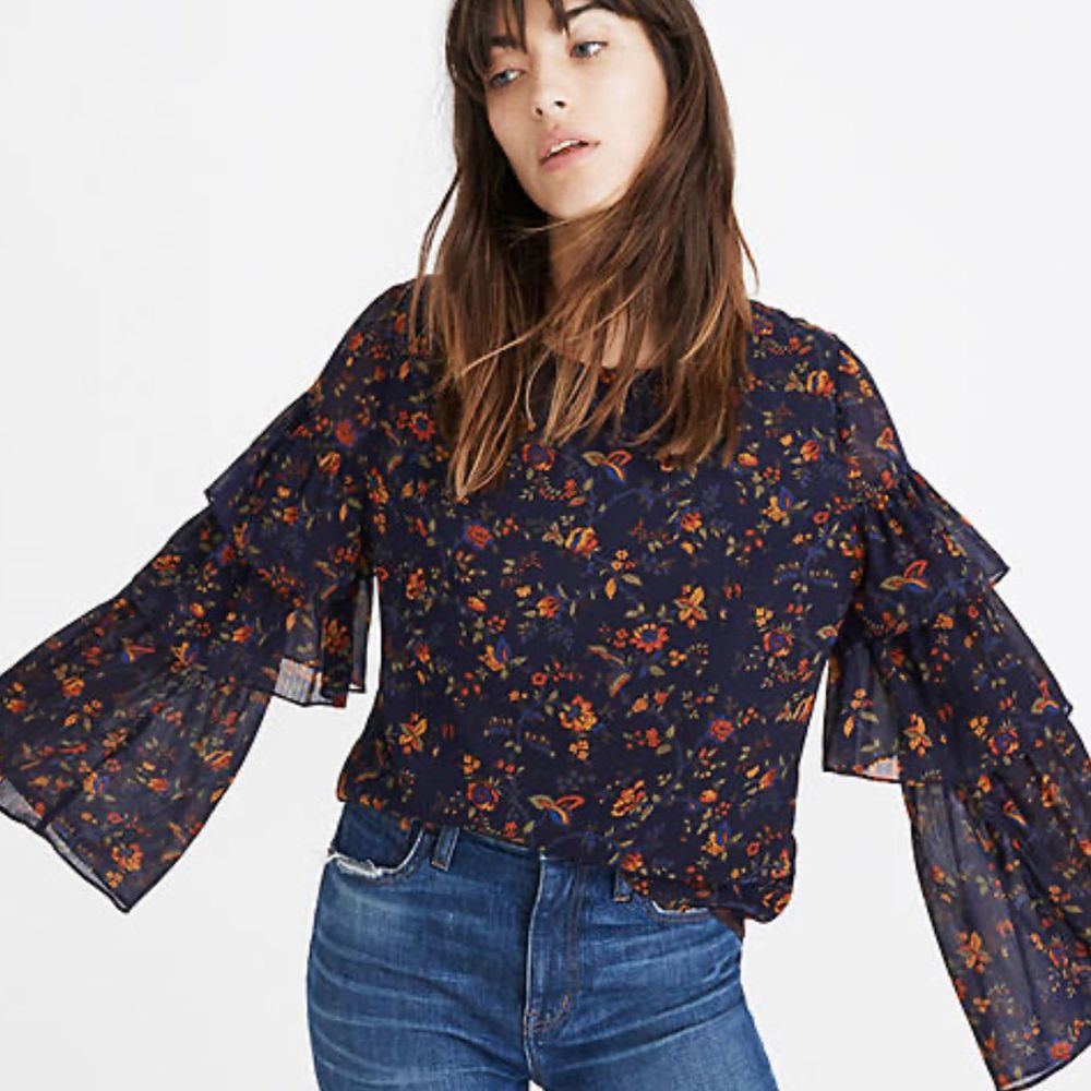 Madewell Ruffle Sleeve Floral Top Blouse Small